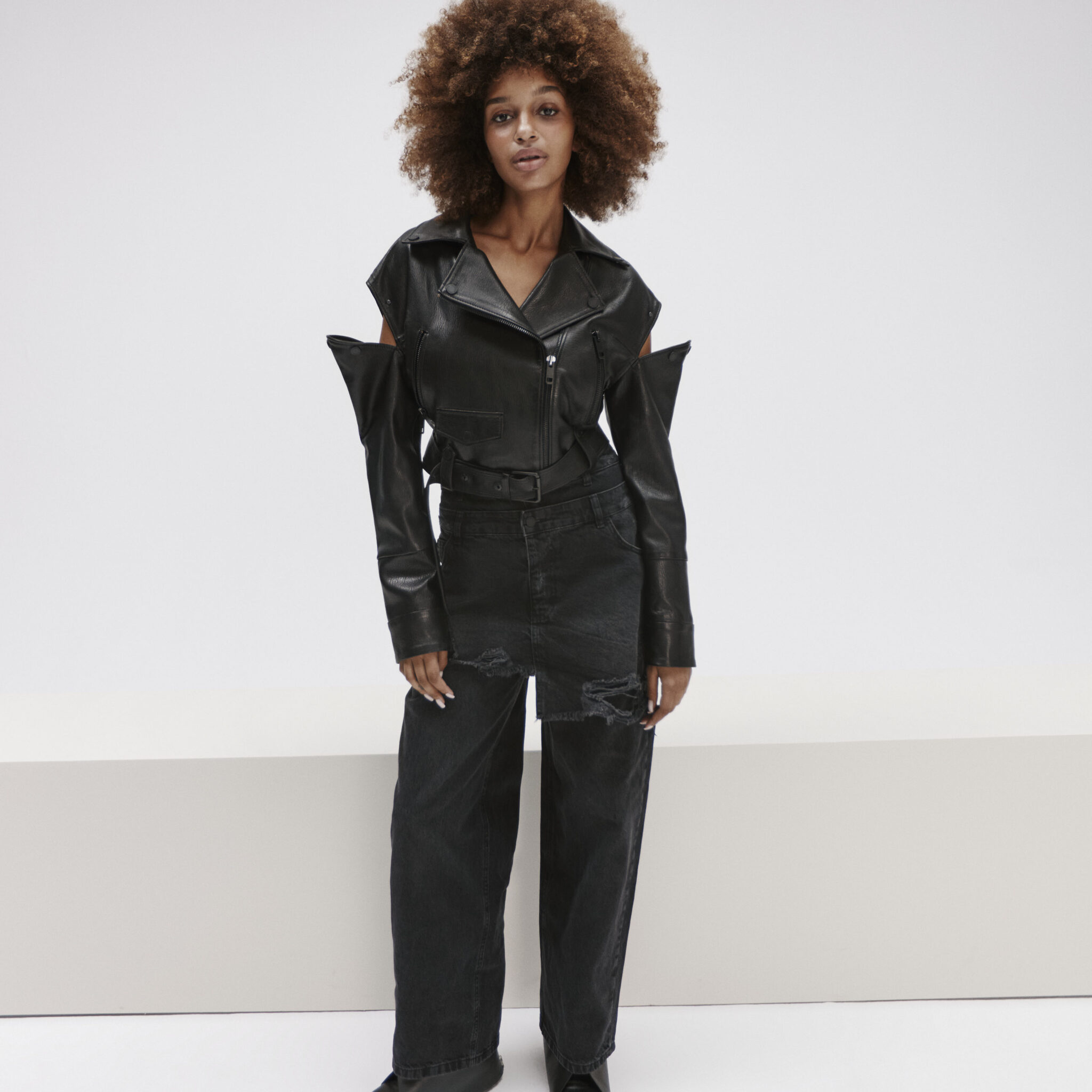 jeans with a decorative skirt on the front