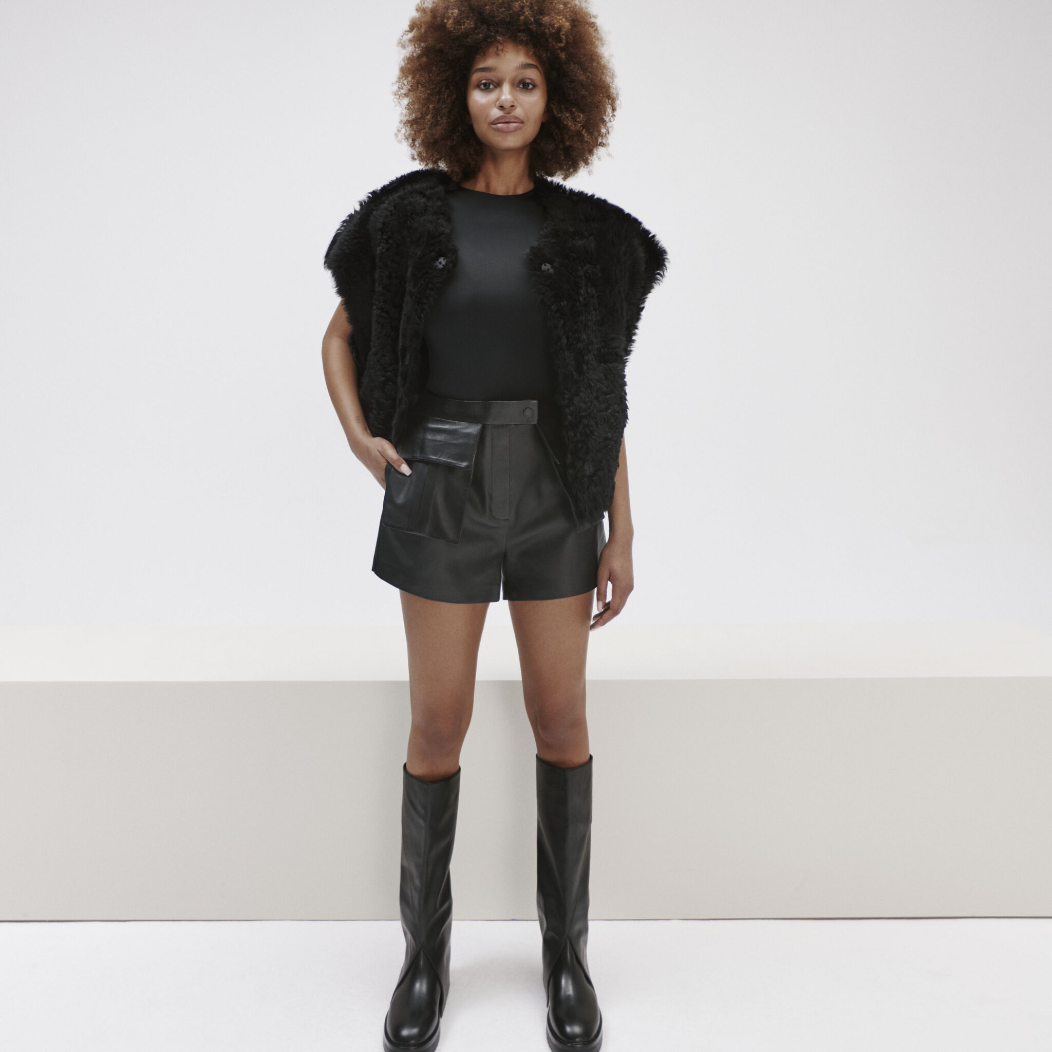 leather hot shorts in black