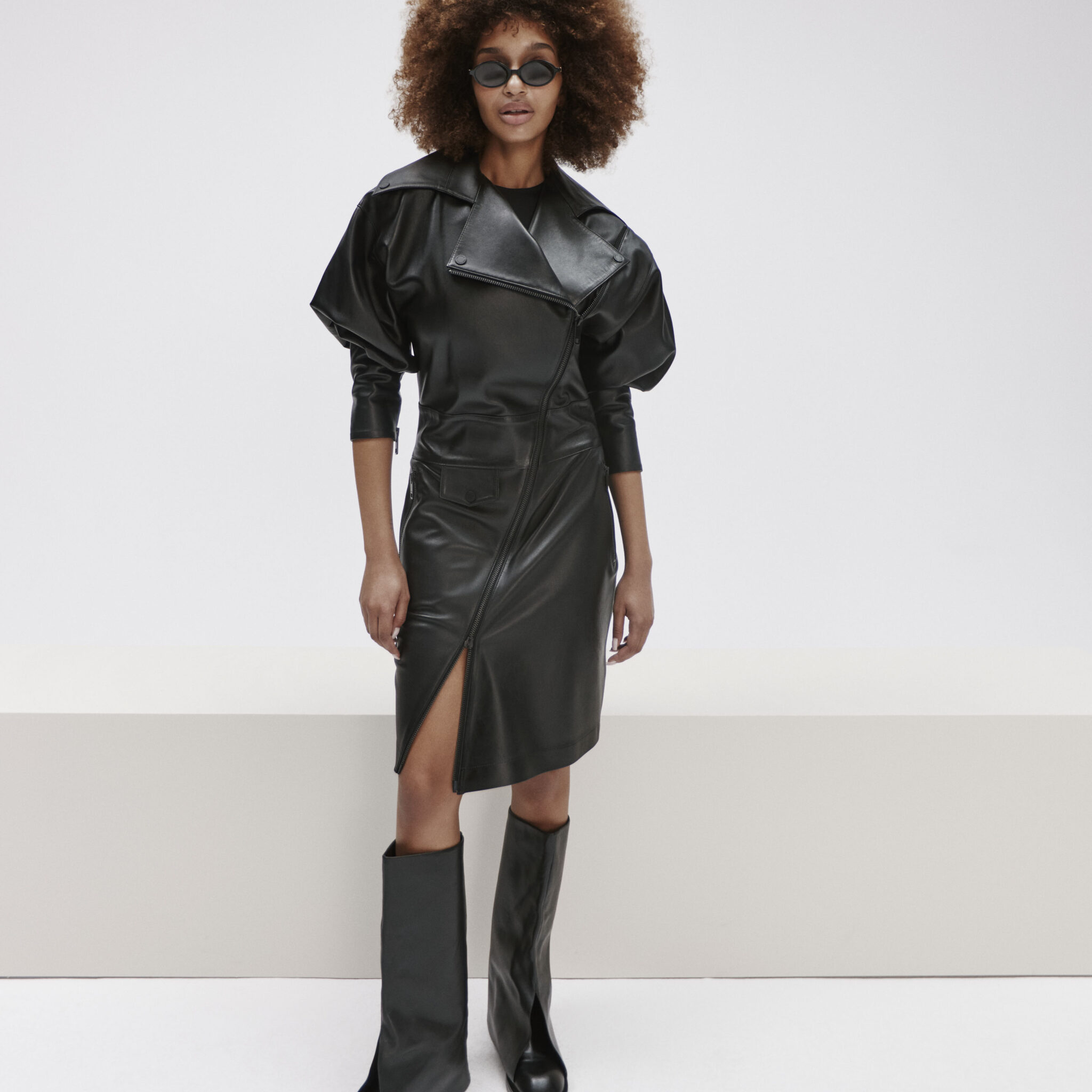 zipped midi leather dress