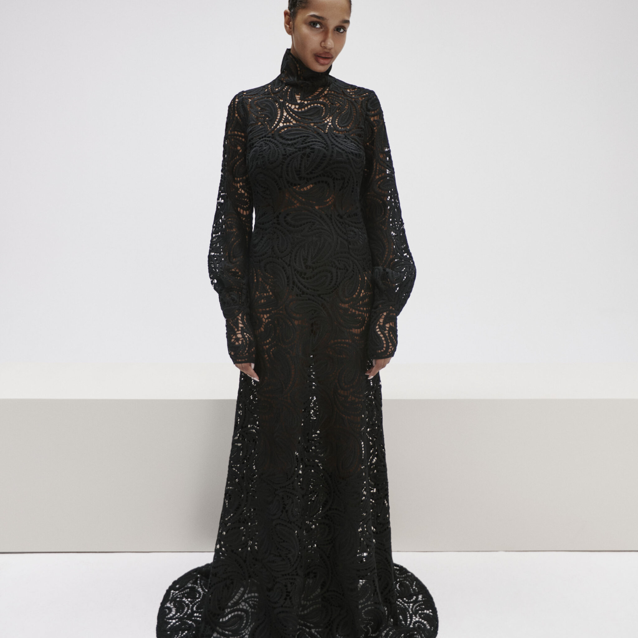 black long guipure dress