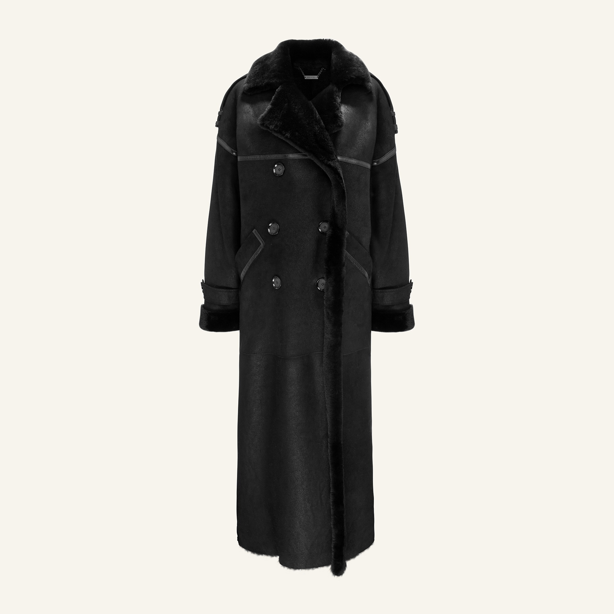 double breasted lamb leather coat