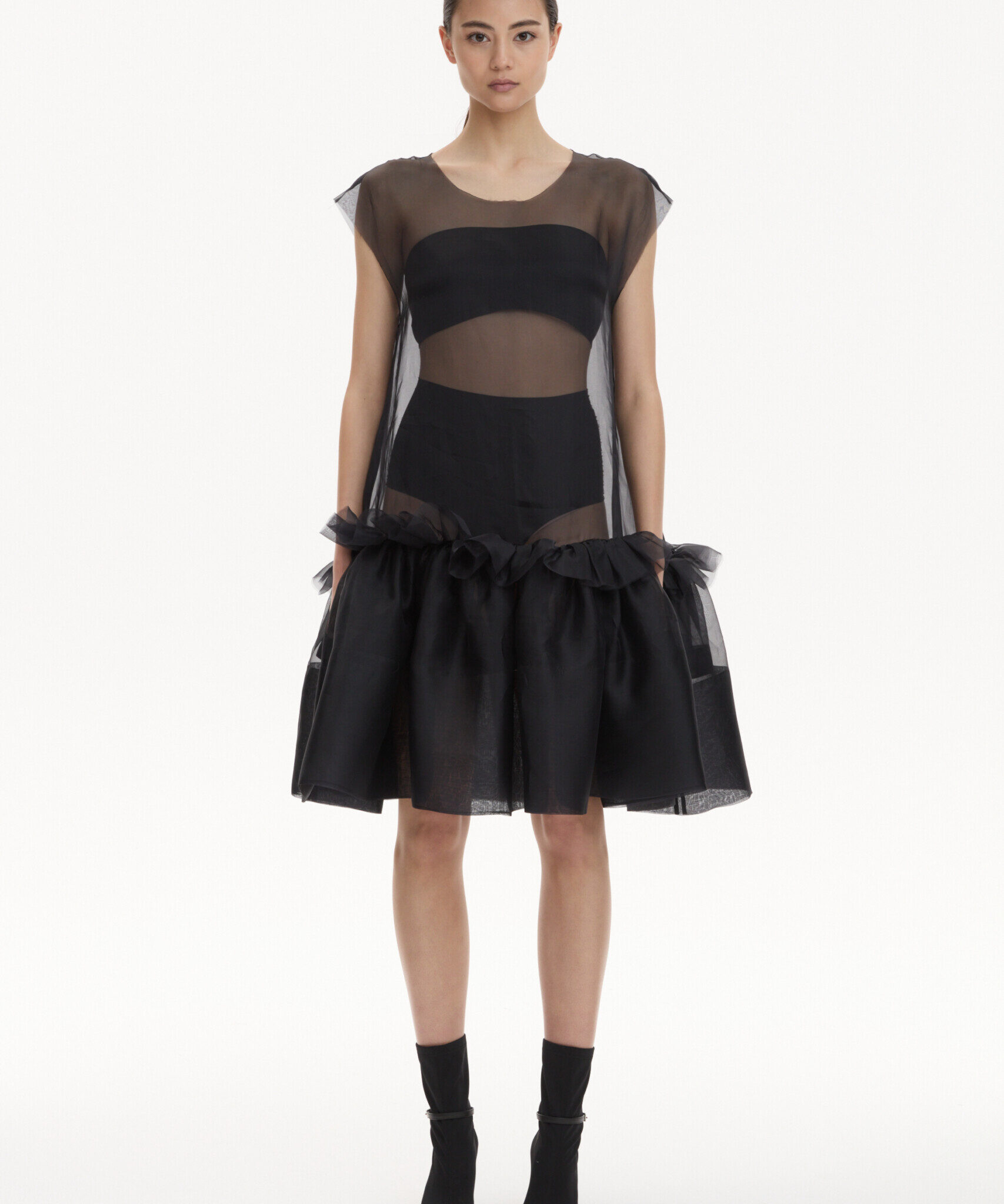 midi silk dress with ruffles