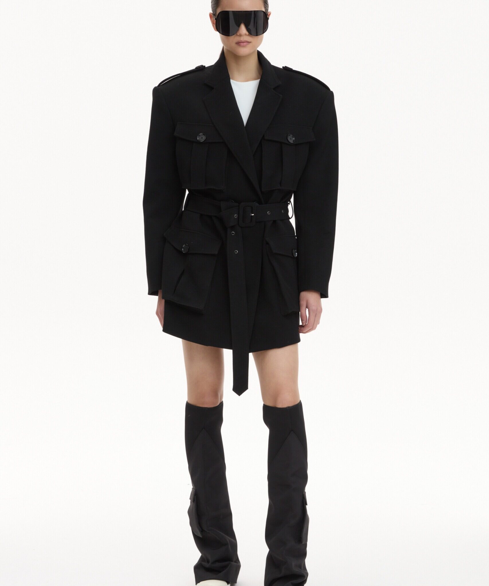 long jacket with pockets and belt