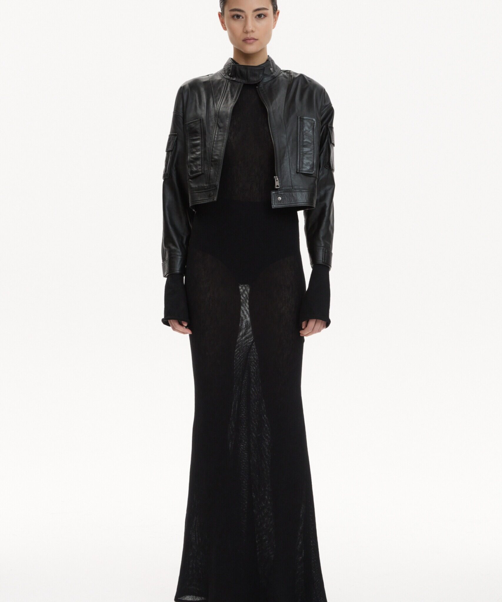 cropped leather biker jacket