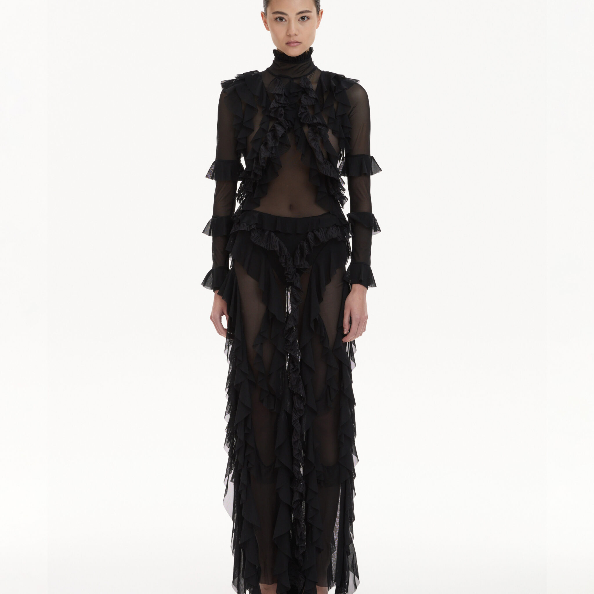 long sheer dress black