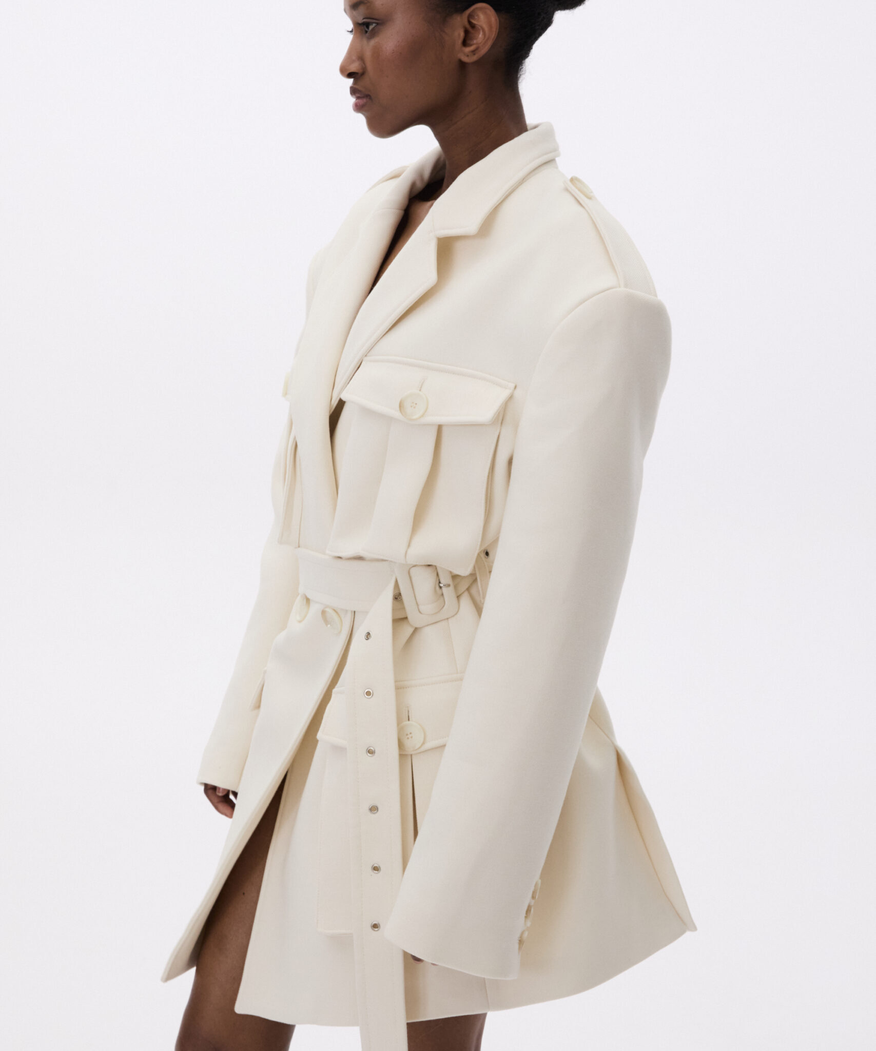 long jacket with pockets and belt