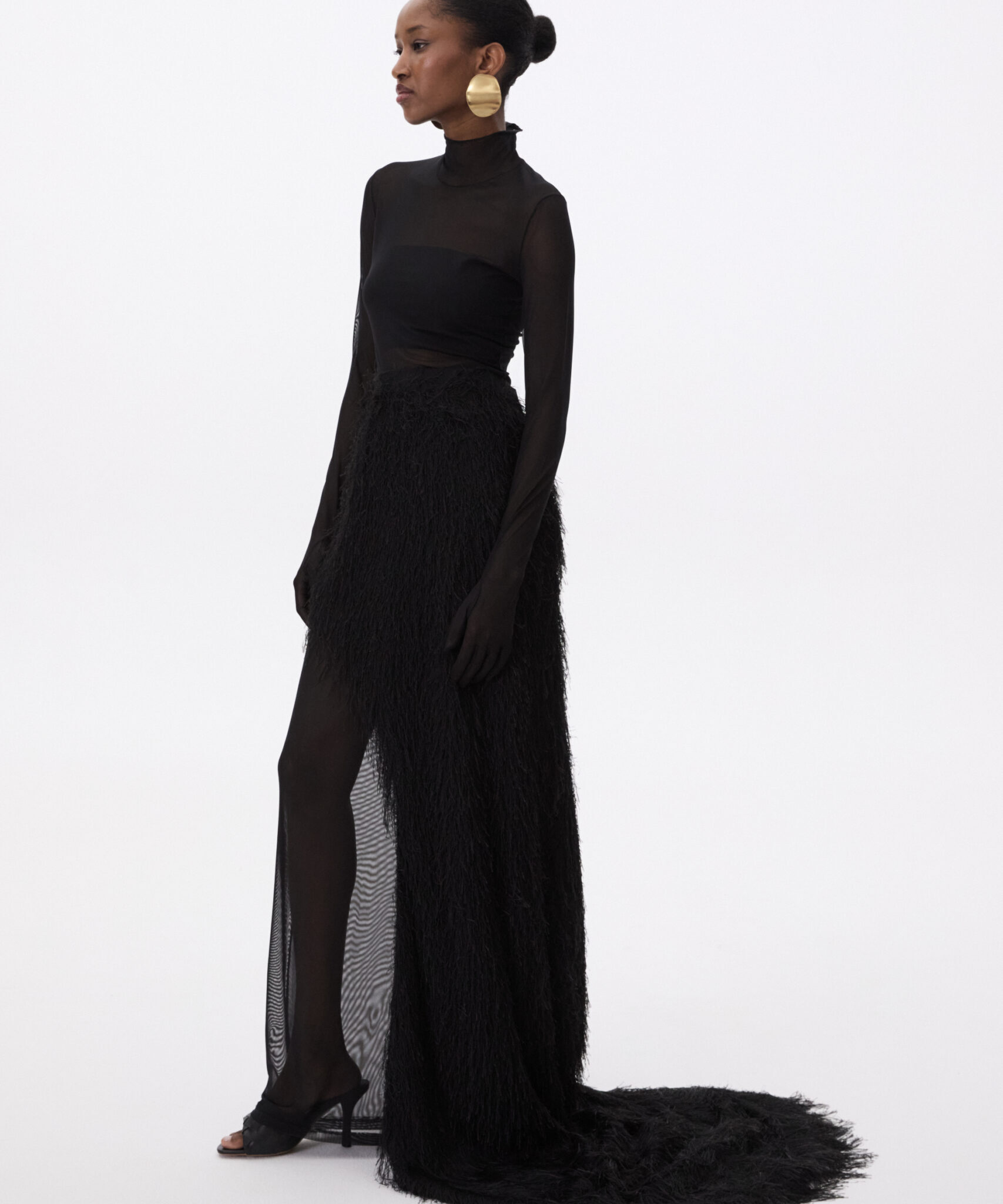 sheer long dress with gloves