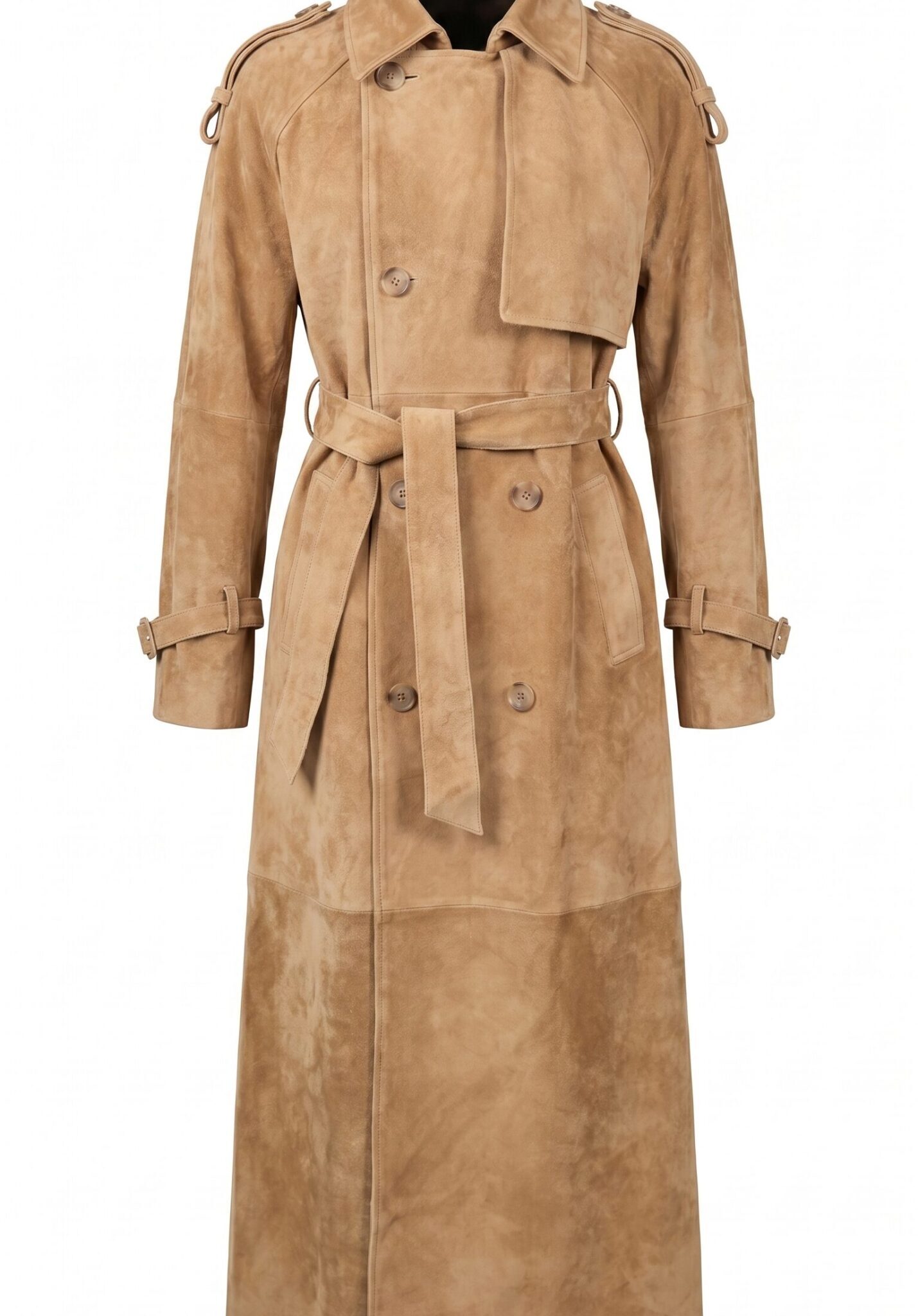 Long leather coat with belt