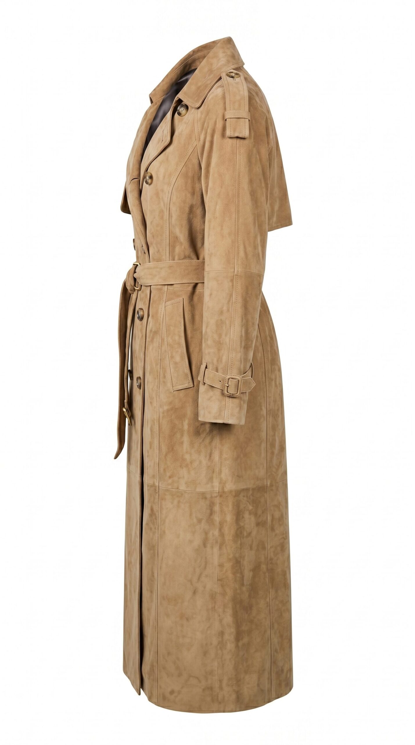 Long leather coat with belt