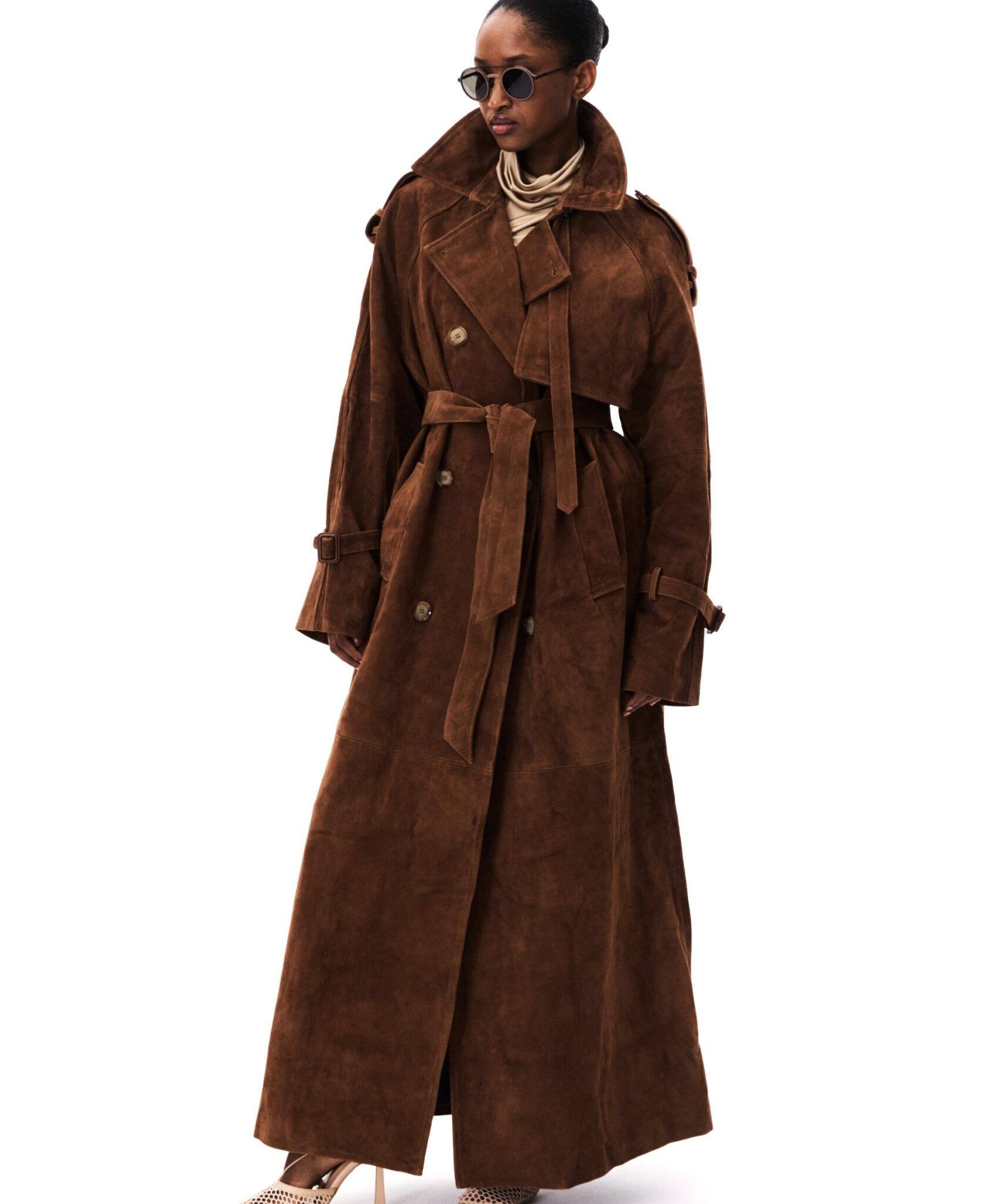long leather coat with belt