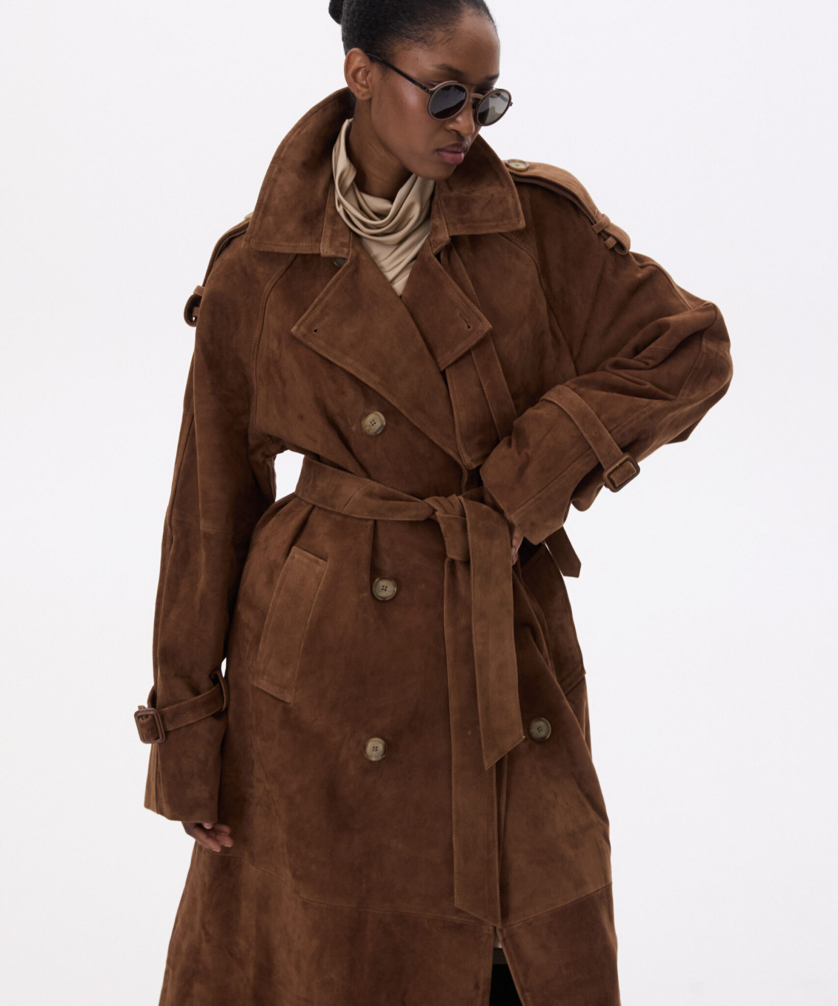 long leather coat with belt