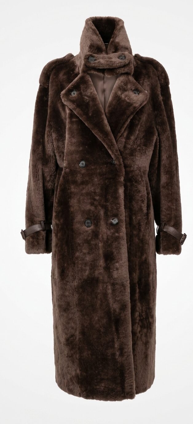 A tailored shearling double-breasted coat